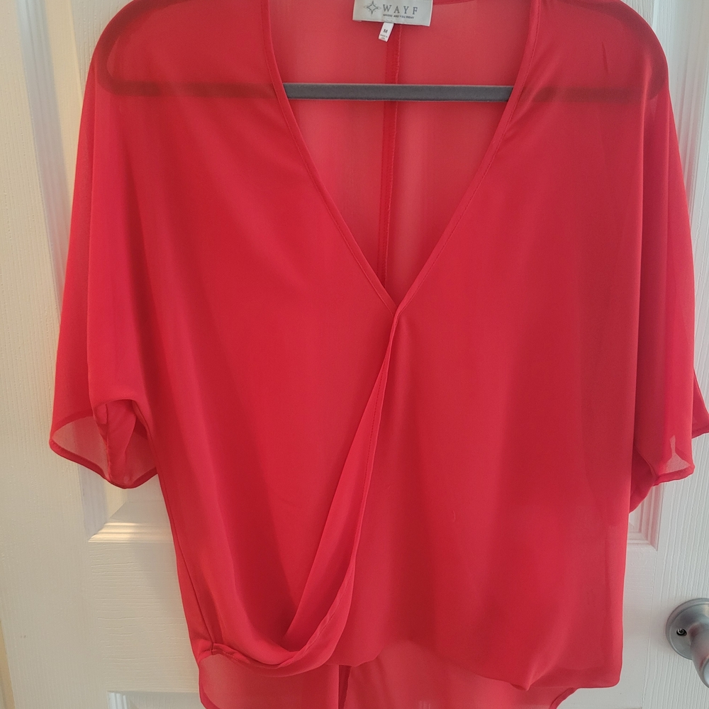 WAYF Women's Bright Red Draped Blouse
